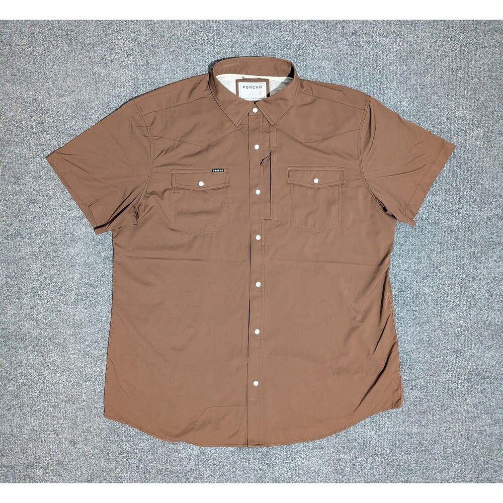 Poncho Shirt Mens XXL Slim Fit Pearl Snap Short Sleeve Brown